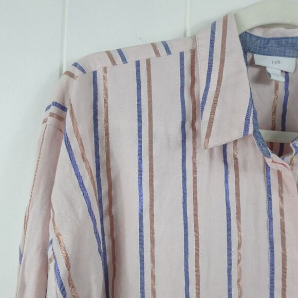 J. Jill Womens Pink Striped Button Front Small - Picture 2 of 10